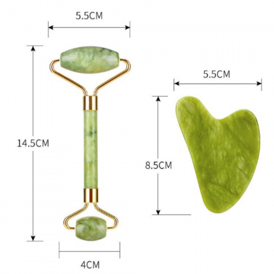 Yüz Bakımı Doğal Taş Yeşim Face Roller Ve Yeşim Kalp Gua Sha Yüz Masaj Aleti 